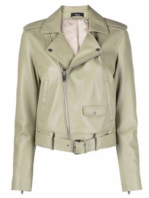 Theory zip-up leather biker jacket - Green