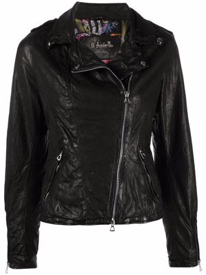 D'aniello crinkled biker jacket - Black