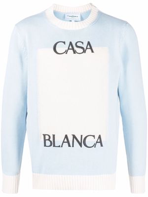 Casablanca logo-embroidered colour block jumper - Blue
