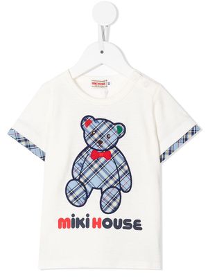 Miki House Bear appliqué cotton T-shirt - White