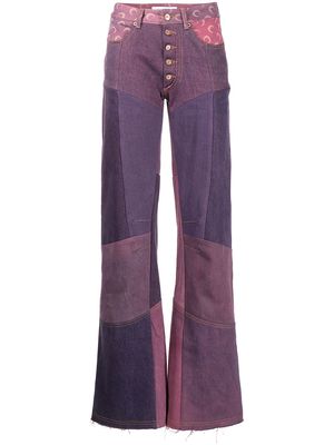 Marine Serre panelled wide-leg denim jeans - Purple