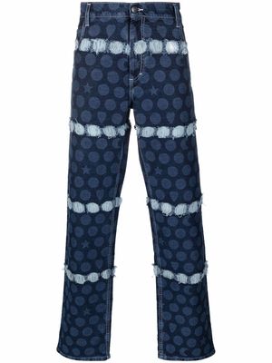 Charles Jeffrey Loverboy etched indigo straight-leg jeans - Blue
