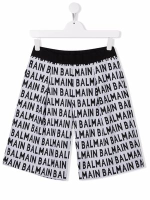 Balmain Kids TEEN logo-print cotton shorts - White