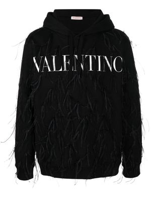 Valentino feather-embellished logo hoodie - Black