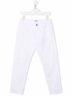 MSGM Kids paint splatter skinny-fit jeans - White