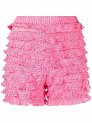 MSGM ruffled linen short shorts - Pink