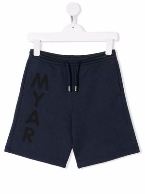 MYAR KIDS logo-print drawstring track shorts - Blue