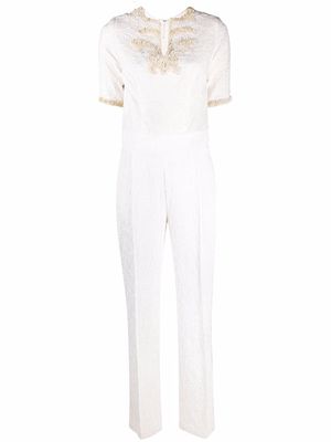 Parlor embroidered short-sleeve jumpsuit - White