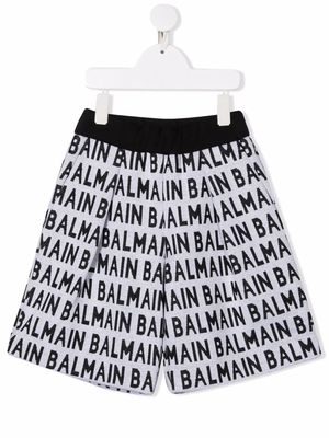 Balmain Kids logo-print cotton shorts - White
