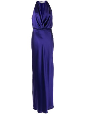 Michelle Mason draped-detail halterneck gown - Blue