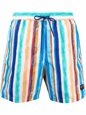 Paul & Shark logo-patch striped swim shorts - Blue