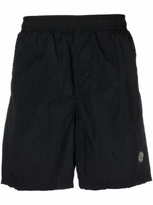 Stone Island logo-patch crinkled swim shorts - Black