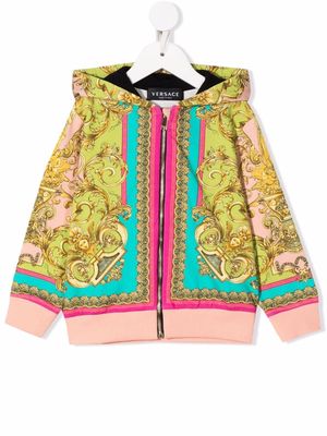 Versace Kids baroque pattern-print pullover hoodie - Green