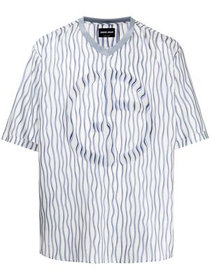 Giorgio Armani logo wave-print silk T-shirt - Blue