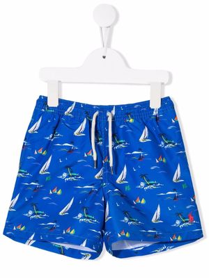 Ralph Lauren Kids boat-print swim shorts - Blue
