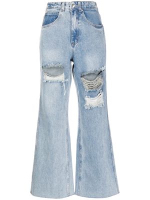 izzue ripped-leg bootcut jeans - Blue