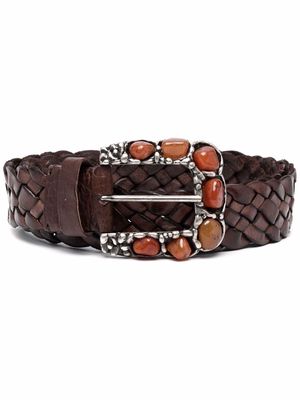 P.A.R.O.S.H. Zoe interwoven embellished leather belt - Brown