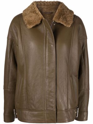 Common Leisure shearling-trim leather jacket - Green