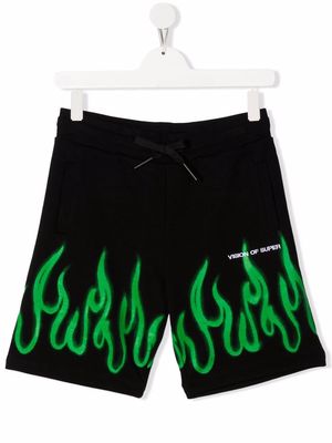 Vision Of Super Kids flame-print swim shorts - Black