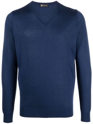 Colombo V-neck fine-knit jumper - Blue