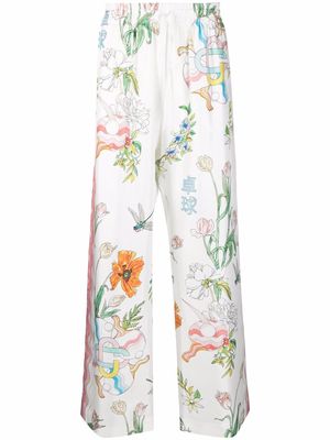 Casablanca printed wide-leg silk trousers - White