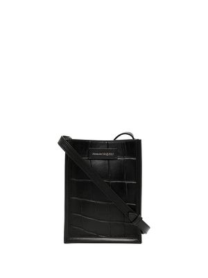 Alexander McQueen crocodile-effect messenger bag - Black