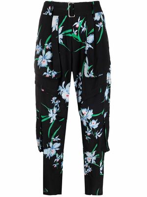Nº21 floral-print cropped silk trousers - Black