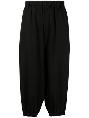 Yohji Yamamoto gathered wide-leg cropped trousers - Black