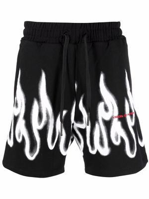 Vision Of Super flame-print track shorts - Black