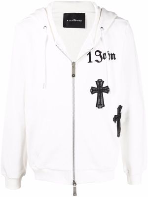 John Richmond zip-up appliqué hoodie - White