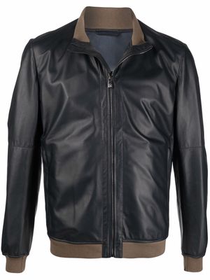 Corneliani zip-up leather jacket - Blue