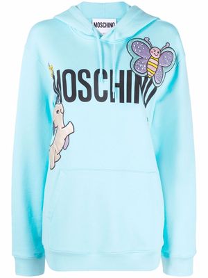 Moschino logo-print cartoon-detail hoodie - Blue