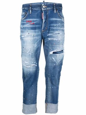 Dsquared2 distressed paint-splatter cropped jeans - Blue