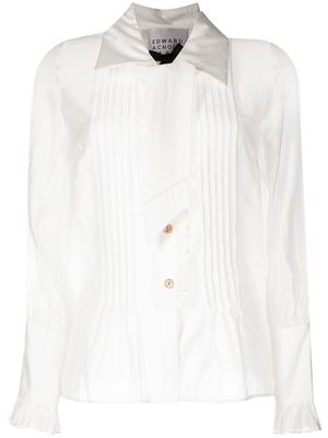 Edward Achour Paris bib-detailed long sleeve blouse - White