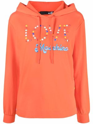 Love Moschino embroidered-logo side-button hoodie - Orange