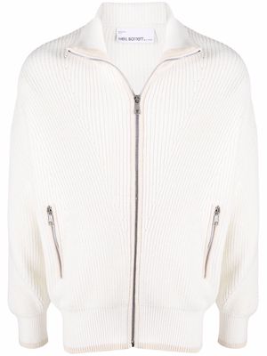 Neil Barrett Travel rib-knit zip-front cardigan - White
