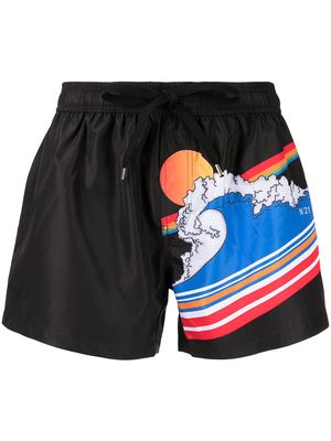 Nº21 sun wave scene swimming shorts - Black