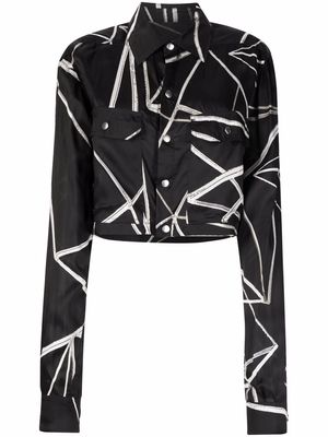 Rick Owens abstract-pattern cropped shirt - Black