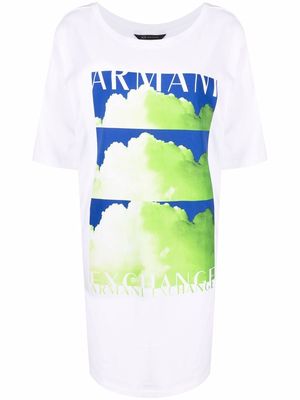 Armani Exchange logo-print T-shirt dress - White