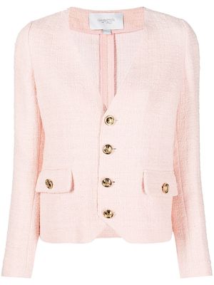 Giambattista Valli V-neck button-up tweed jacket - Pink
