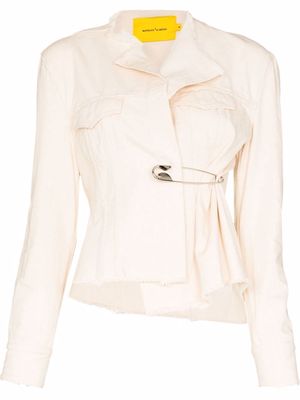 Marques'Almeida safety-pin asymmetric denim jacket - White