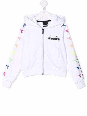 Diadora Junior graphic-print zip-up hoodie - White