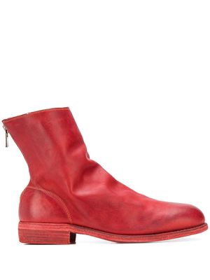 Guidi grained-effect ankle boots - Red