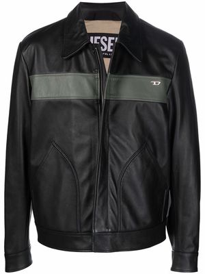 Diesel logo-plaque leather jacket - Black