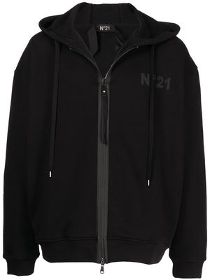 Nº21 logo-embossed zipped hoodie - Black