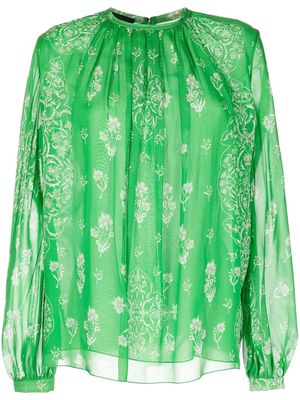Giambattista Valli floral-print silk blouse - Green