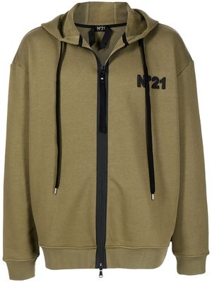 Nº21 logo-embossed zipped hoodie - Green