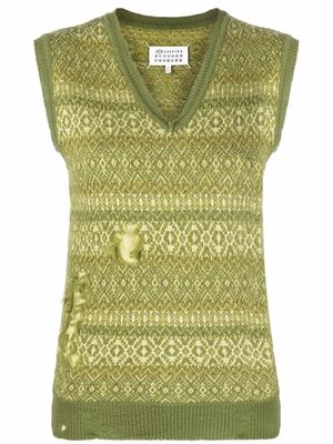 Maison Margiela Fair Isle distressed-effect knitted vest - Green