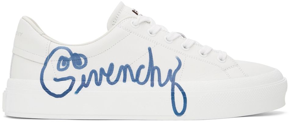 Givenchy White & Blue City Sport Print Sneakers