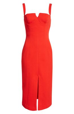 MISHA Collection Notch Neck Cocktail Midi Dress in Red